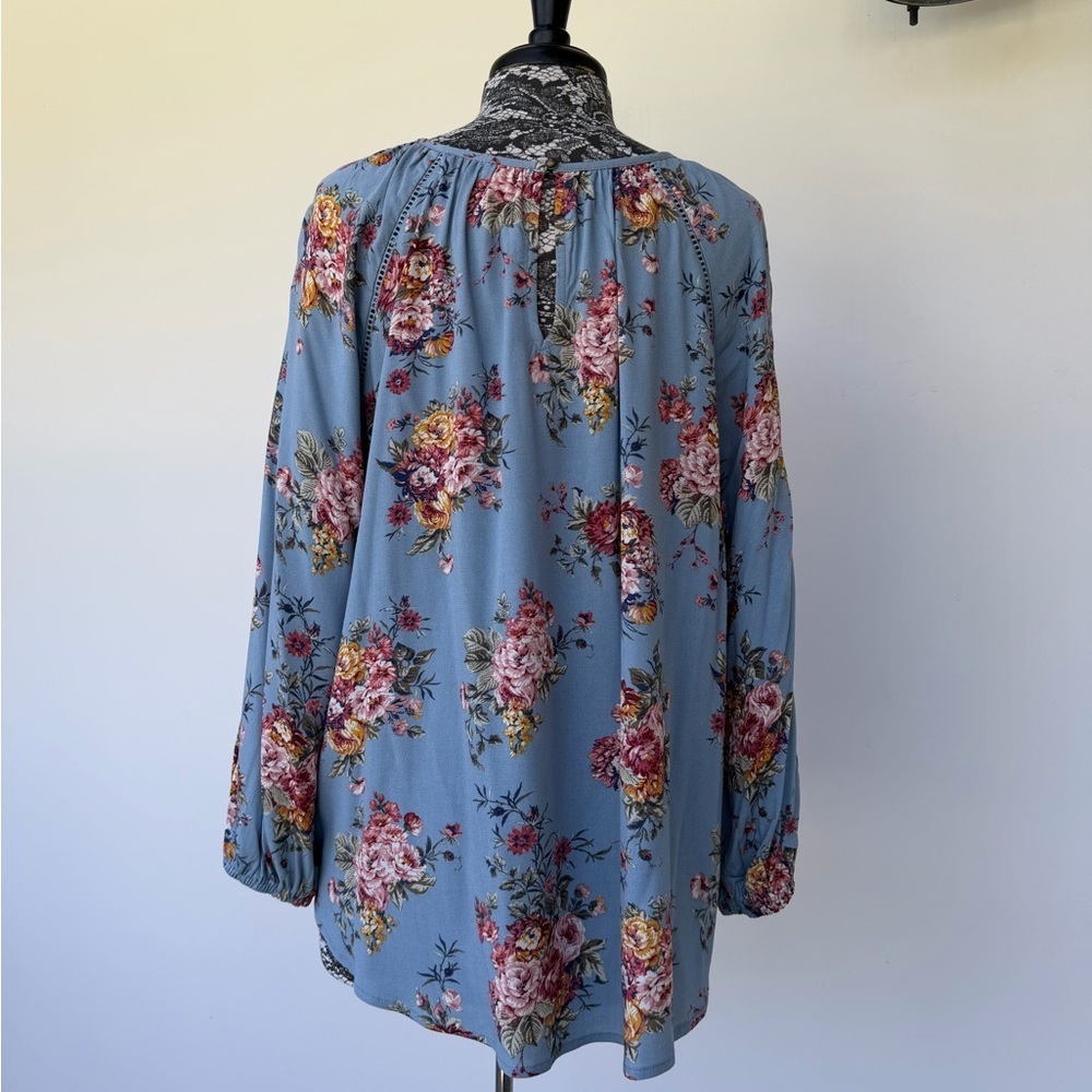 Blue Floral Peasant Blouse - Picture 2 of 4